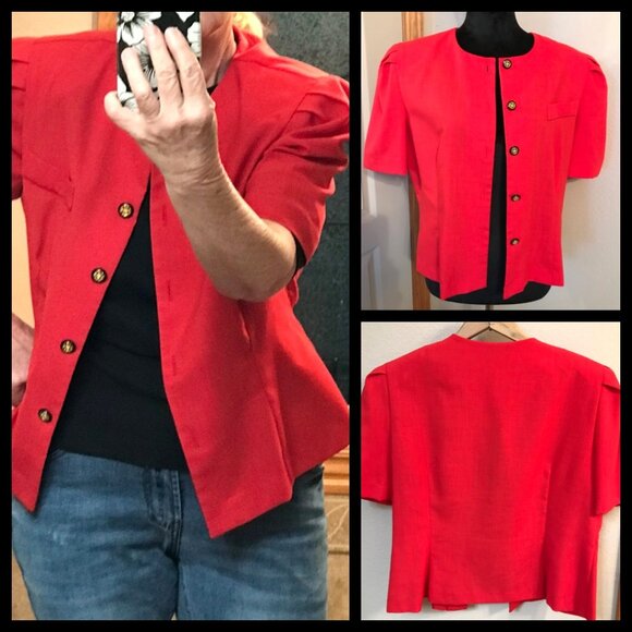 Worthington Pleated Short-Sleeved Jacket: Vintage 80s Red Blazer, Size 12P - Picture 10 of 10
